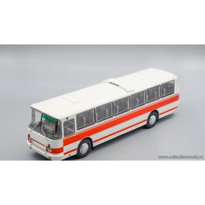 модель автобуса ЛАЗ 699Р белый с красными полосами в масштабе 1 43